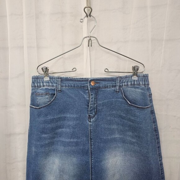 Blue Denim A-Line Midi Skirt Boho Faded Classic L - Picture 2 of 13